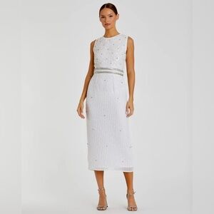 Mac Duggal 10509 NWT SLEEVELESS HIGH NECK BEADED MIDI SHEATH DRESS
